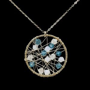 Hand Made Magnolia Sterling silver crystal pendant necklace - GM602